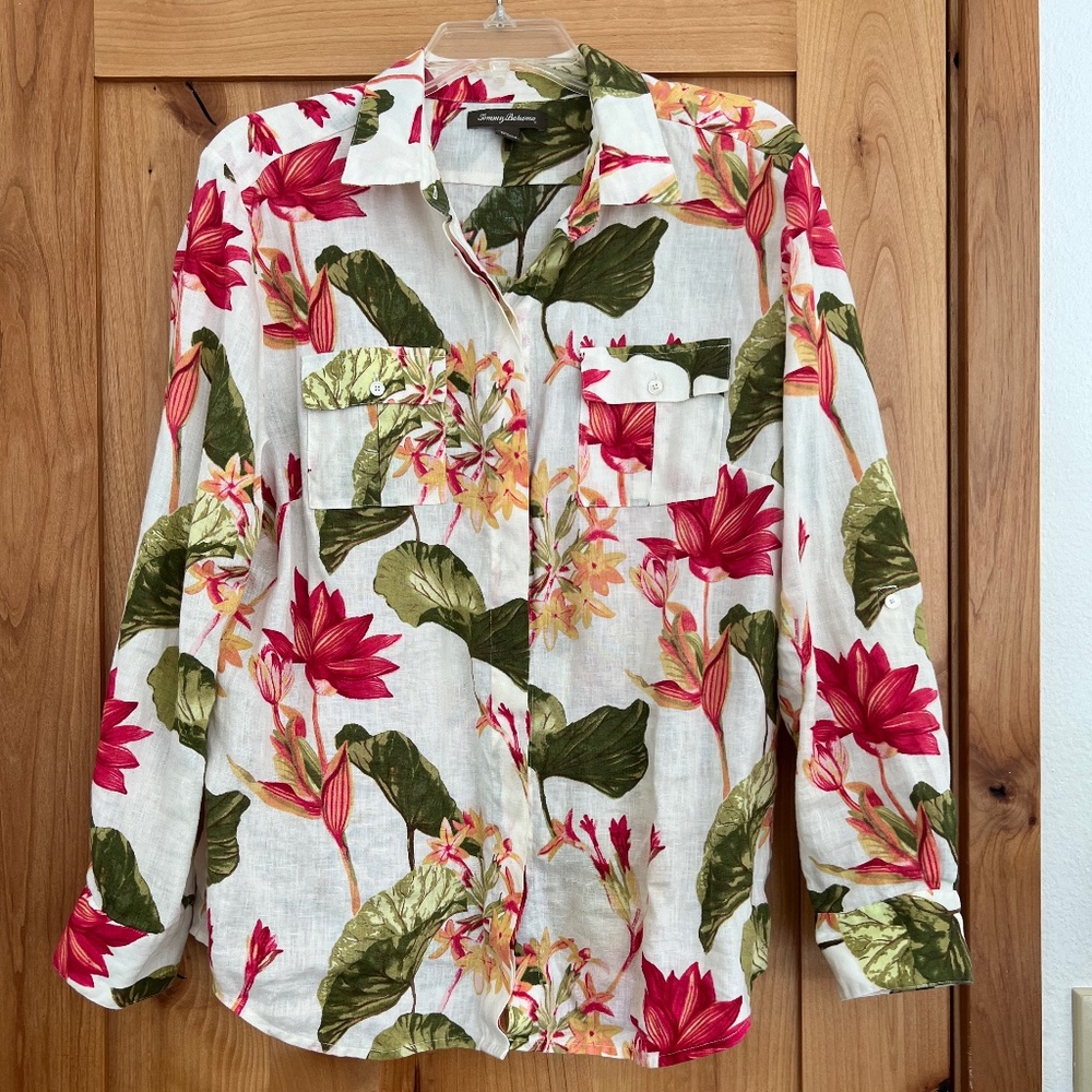 Tommy Bahama tropical floral button up blouse large